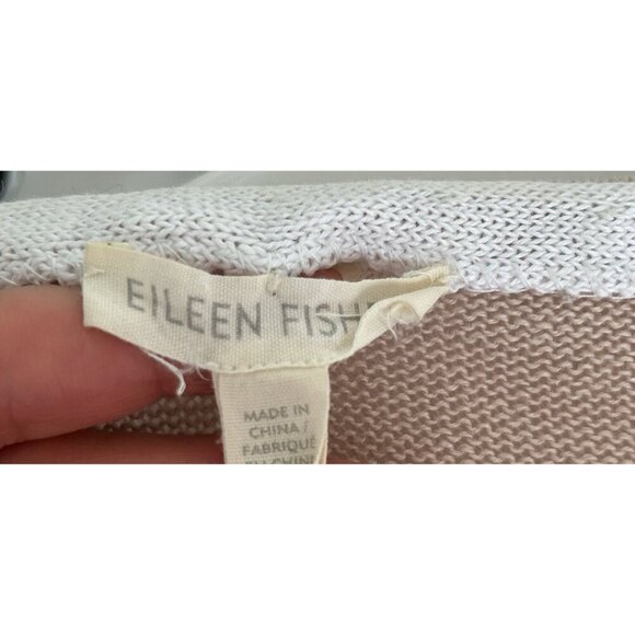 Eileen Fisher XL Organic Linen Knit Sweater Top Beige & White Striped Relaxed Fi - Picture 8 of 11
